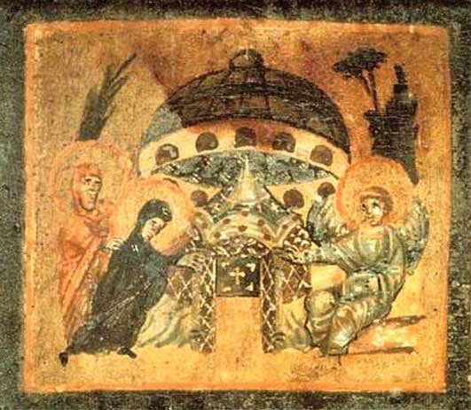 Старинная фреска ХI века, на которой показана ждущая Вайтмана. Называется она «Тарелка у могилы Иисуса»
